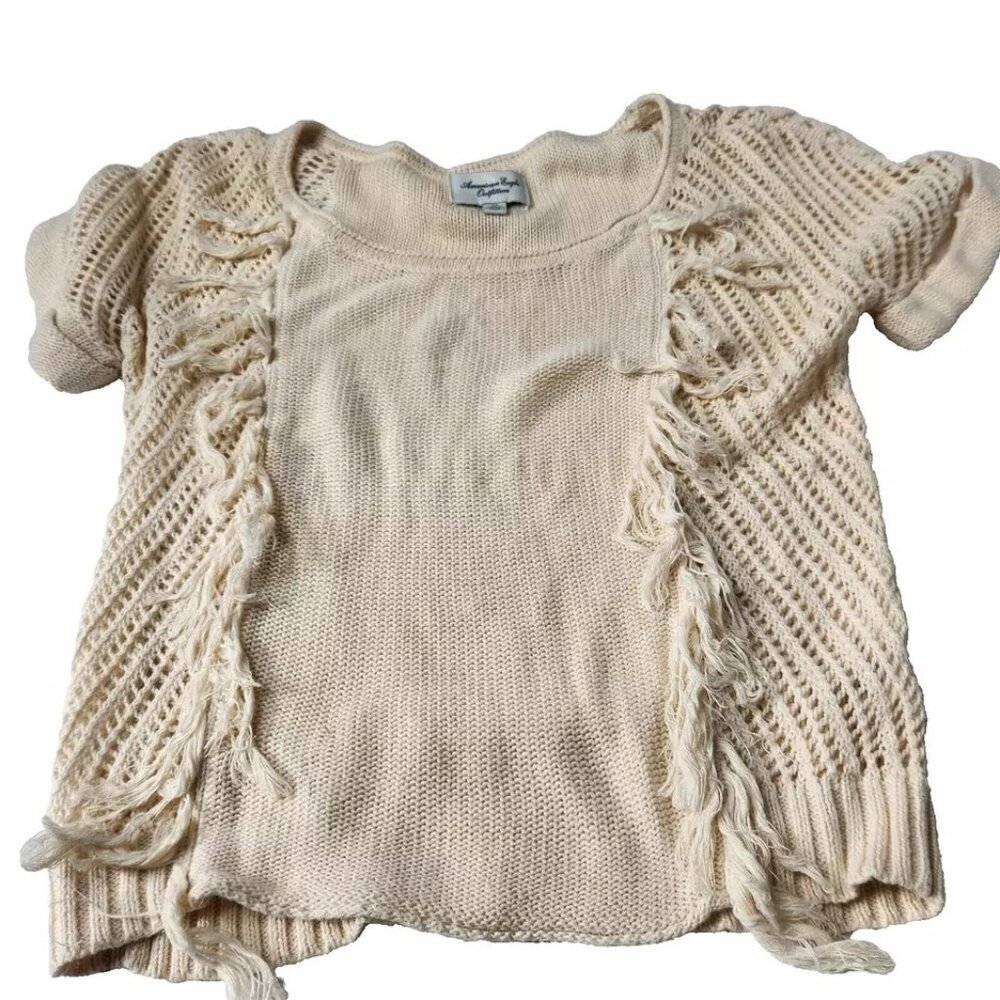 American Eagle Outfitters Women's Size Small Fringed Sweater Ivory Open Knit